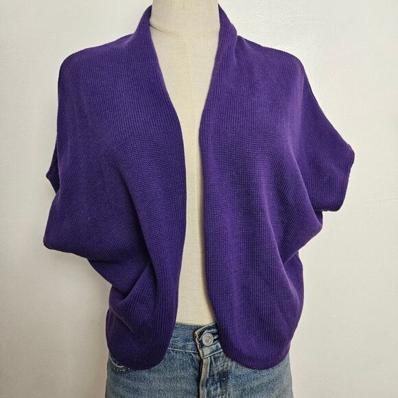 Coldwater‎ Creek Shrug Cardigan Sweater L Purple Open Front Short Sleeve - Picture 1 of 8